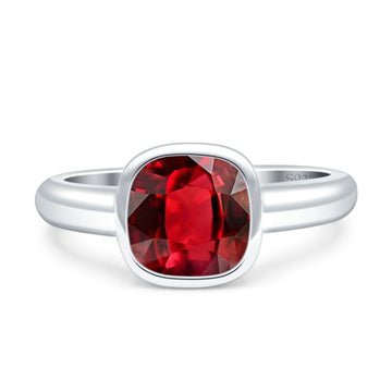 Bezel Set 8mmX8mm Cushion Engagement Ring Simulated Ruby 925 Sterling Silver Wholesale